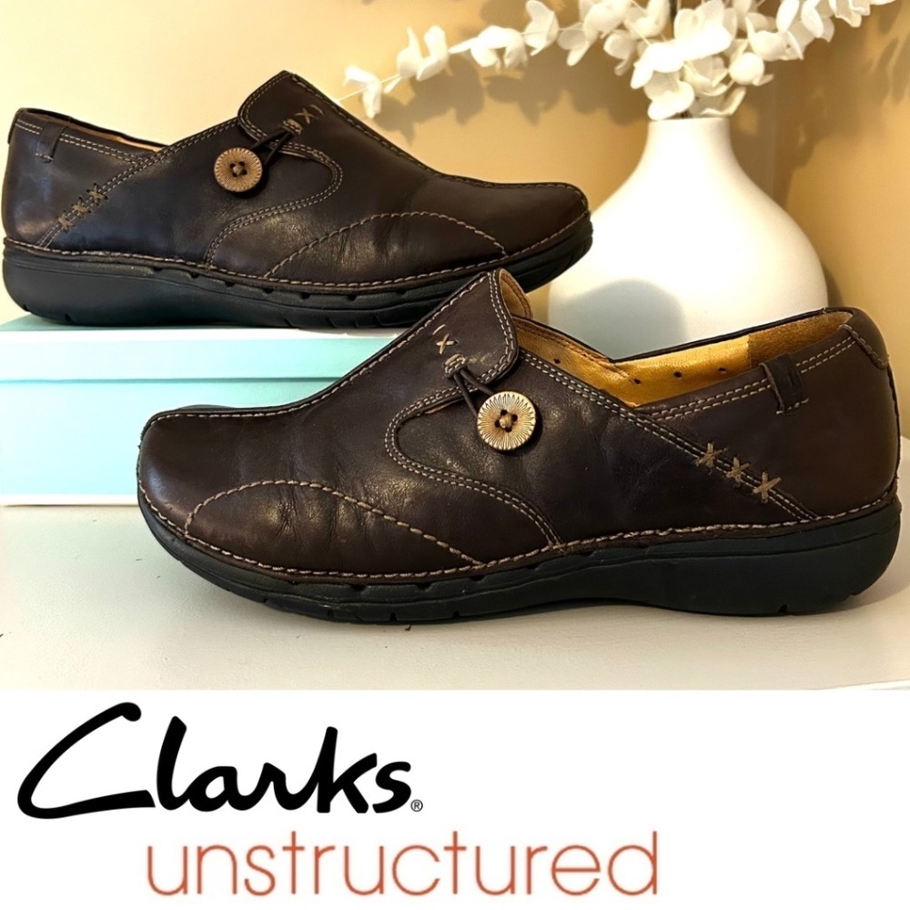 Clarks Unstructured Leather Loop Loafer Women’s Size 9.5 Dark Brown
